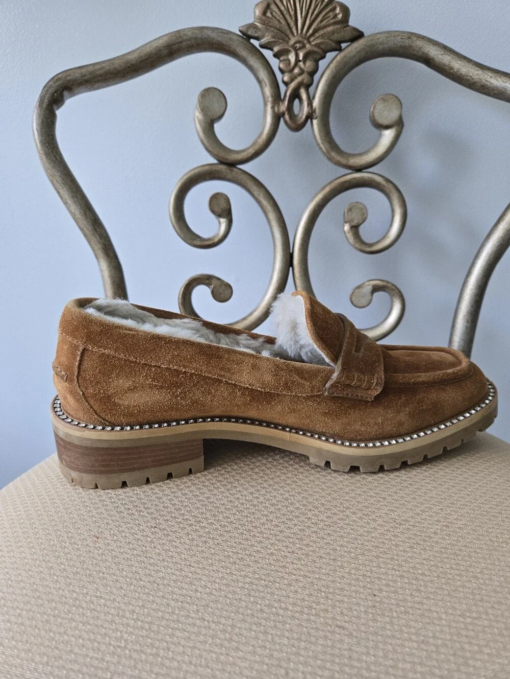 Jimmy Choo Brown Suede Crystal Embellishments Loafers, Size 39.5 - Picture 7 of 12